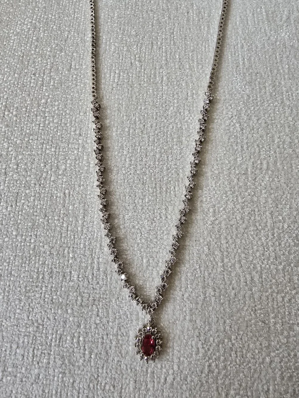 3 Pc Sterling Silver CZ Ruby Necklace, Bracelet and Drop Earring Set